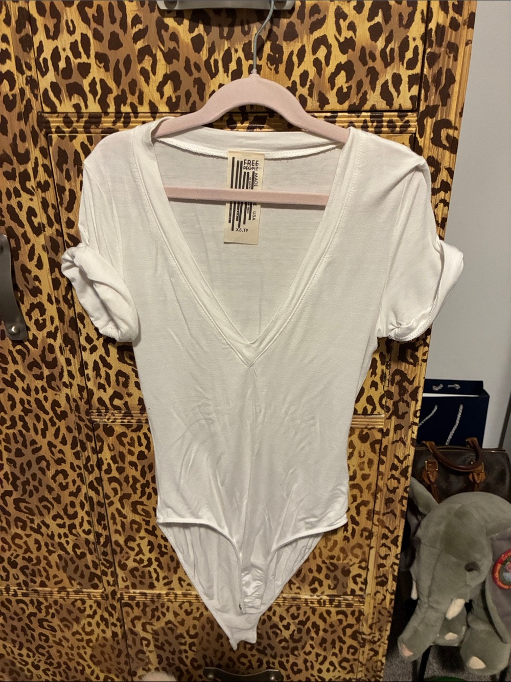 Free People White Deep V Short Sleeve Bodysuit